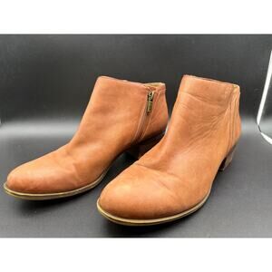 Lucky Brand Womens Leather Ankle Boots Size 9.5 Brown Side Zip Booties Round Toe